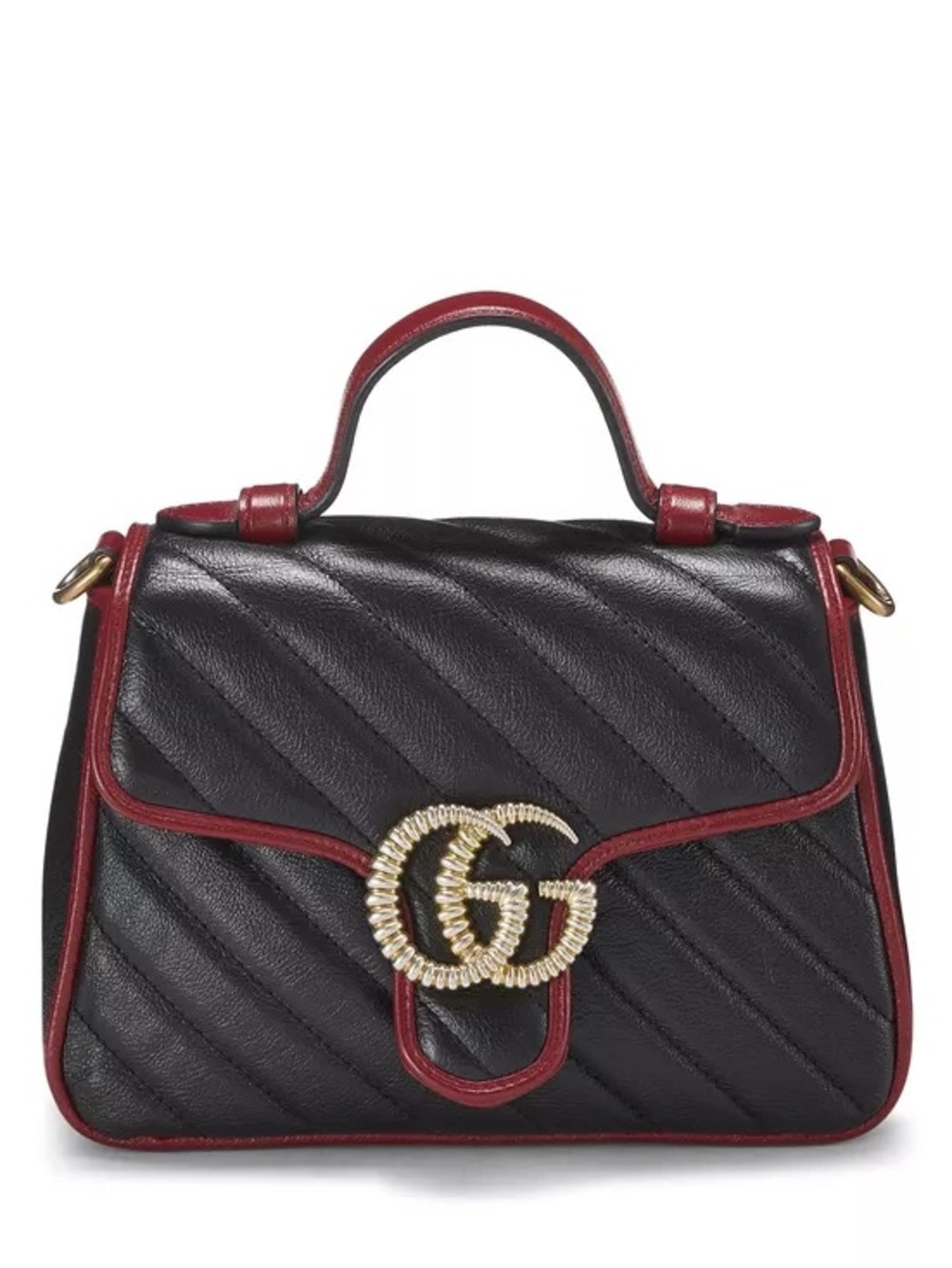 GUCCI GG Marmont Torchon Mini Top Handle Bag in Black & Red